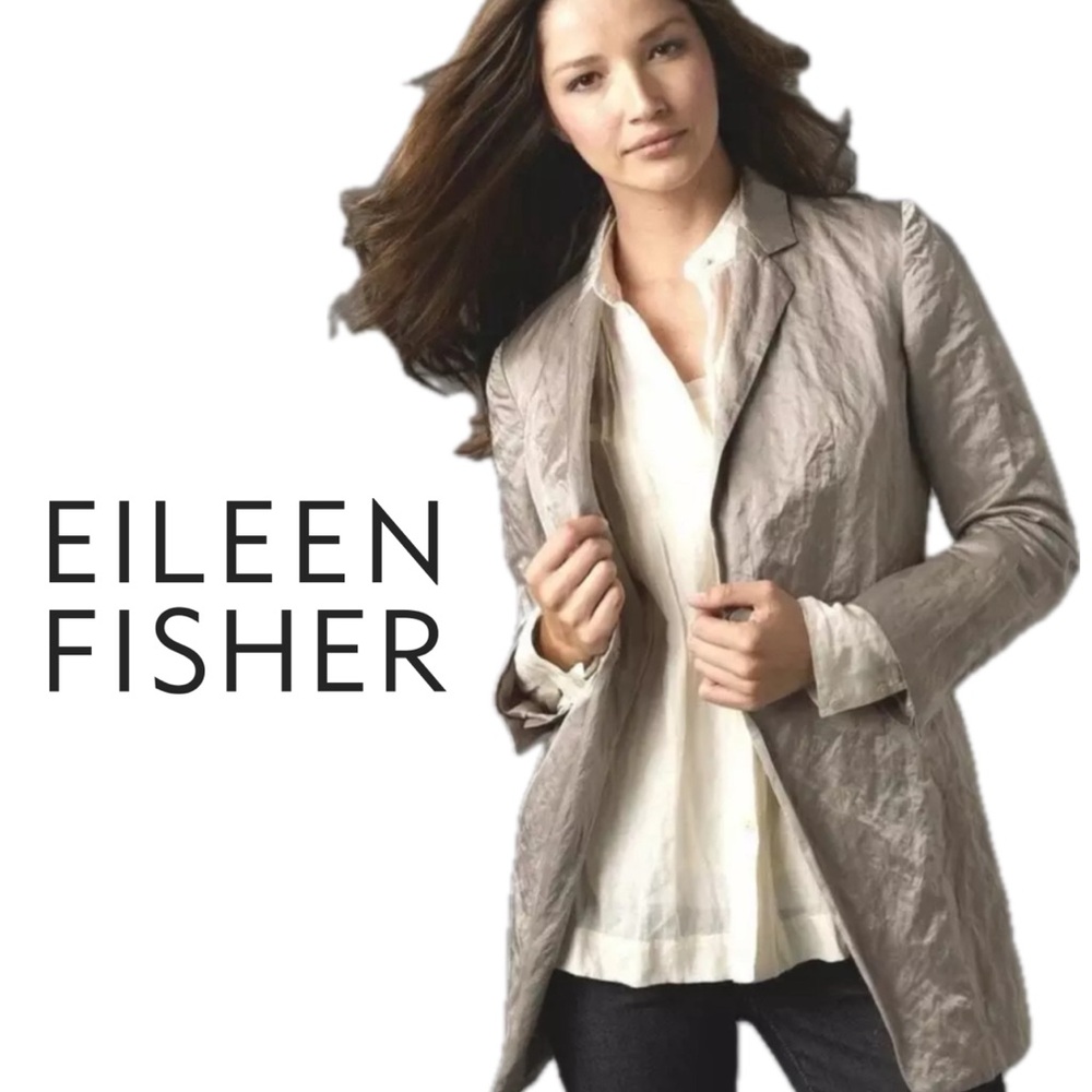 Eileen Fisher Taupe Crinkle Blazer Jacket